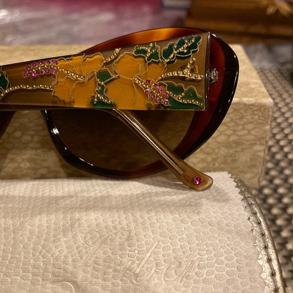 Judith Lieber Handmade Italy Crystal EncrustedTortoiseGold Pink Green Sunglasses